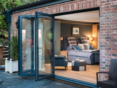 Luxurious new french doors and patio with Aluminium Bi-Fold.