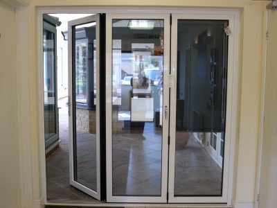 Photograph of new french door installation.