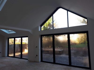 Inside shot of some lovely shaped windows created with aluminium.