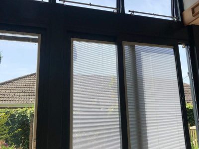 New french doors with built-in-blinds design.