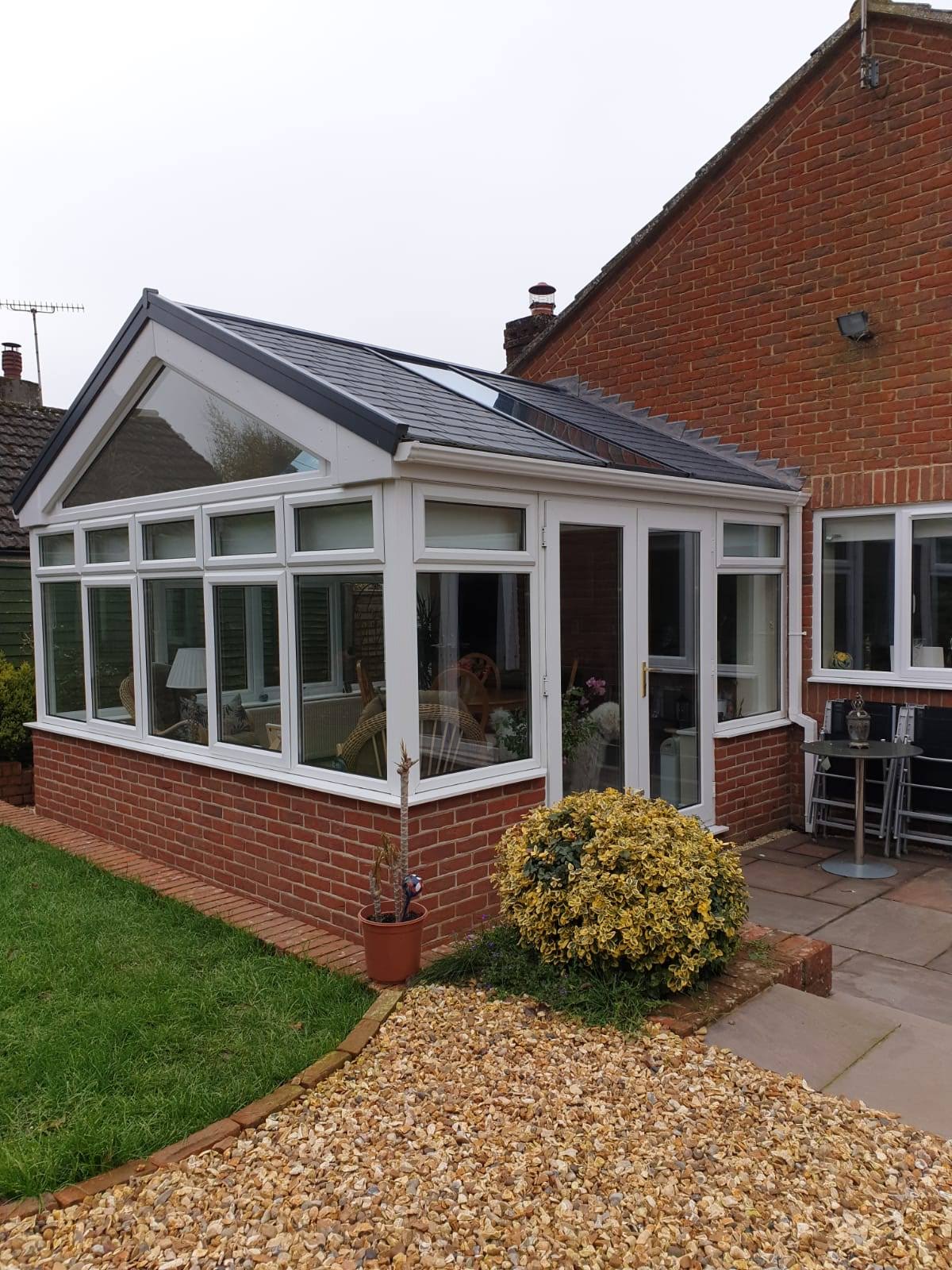 Front view of a new conservatory installation by 21st Century, Salisbury.